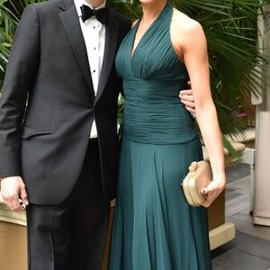 Vintage Halston Heritage Dark Emerald Green Chiffon Dress Size 4